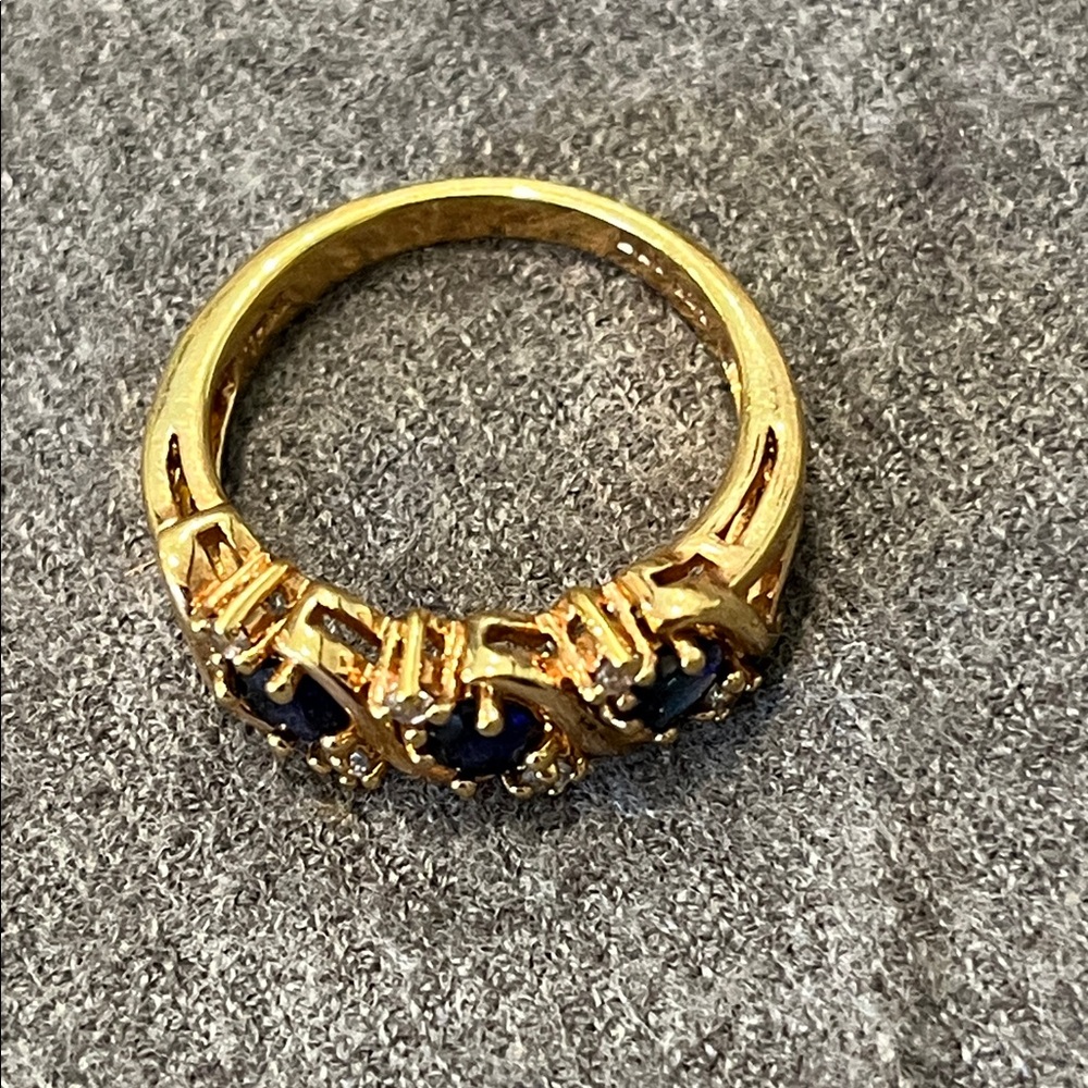 Gold Overlay Sterling Sapphire Ring-7.75 - Picture 2 of 9